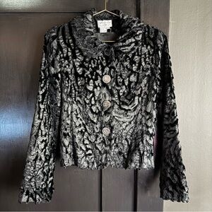 Charles Gray London Faux Fur Black Statement Button Jacket Womens Size M